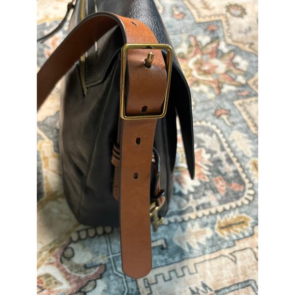 Fossil Crossbody Satchel Purse Medium Tote Black Leather Rocker Bag - Picture 5 of 14
